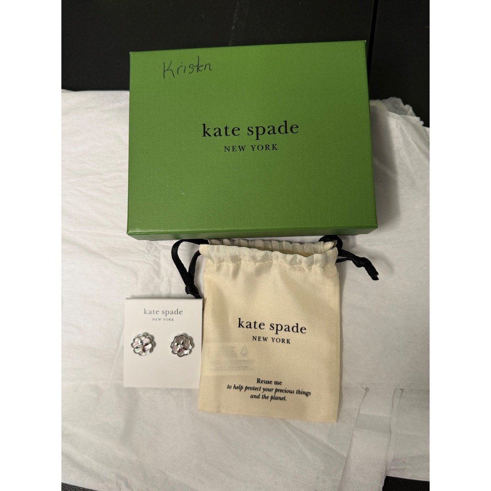 Kate Spade Heritage Bloom Stud Earrings Womens OS Cream Silver Flower Crystal - Picture 3 of 3